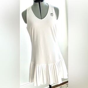 K-Swiss White Pleated Tennis Dress L | Racerback Mesh | Athletic Fit